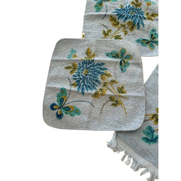 Cannon Vintage Blue Floral Butterfly Hand Towel + 2 Face Cloth NEW Old Stock - Picture 3 of 9